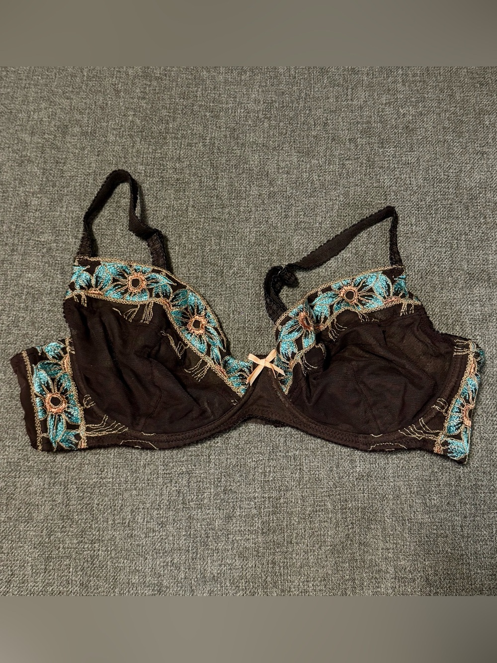 Brown & Teal Floral Embroidered Underwire Bra